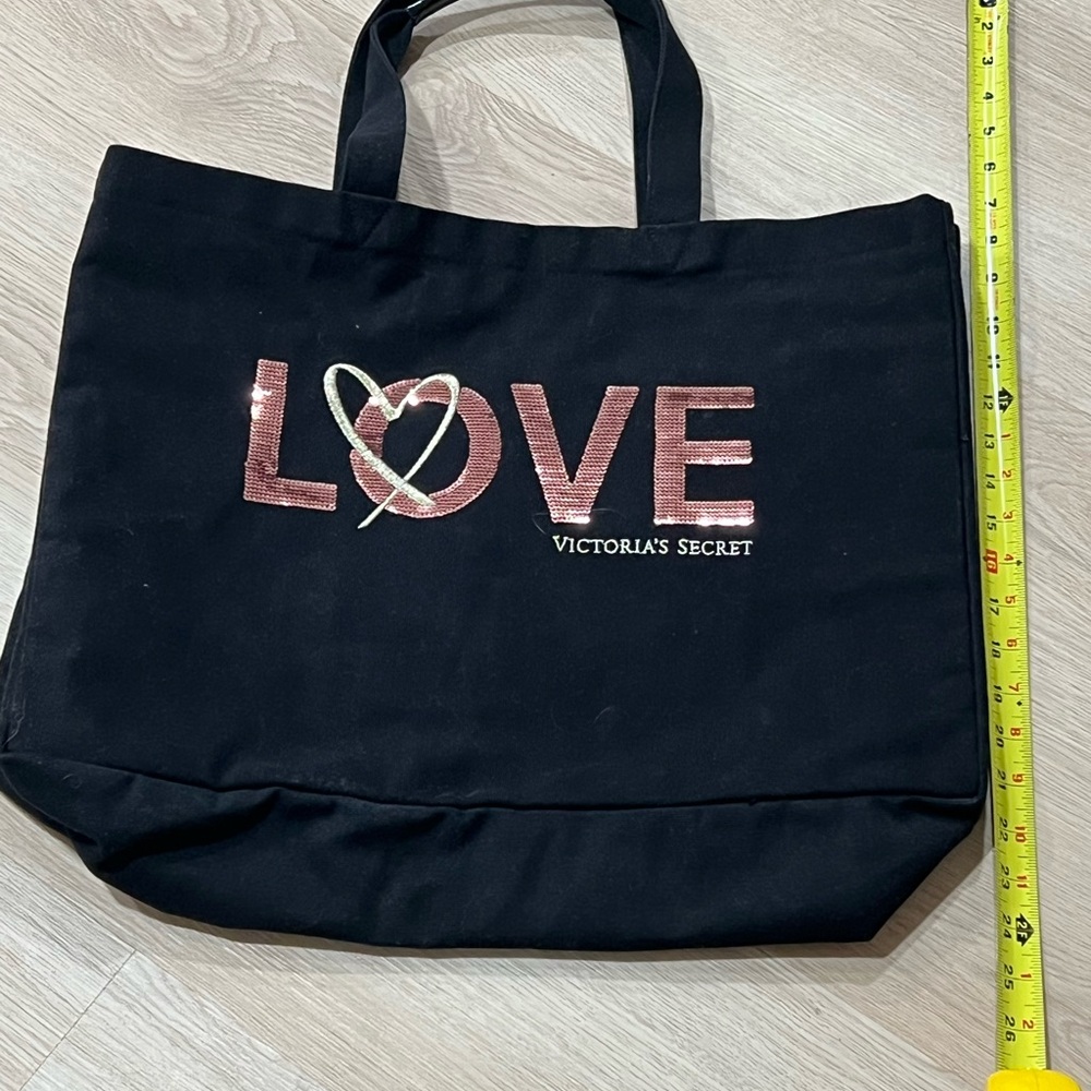 Victoria's Secret Black Canvas Tote with Metallic LOVE Design